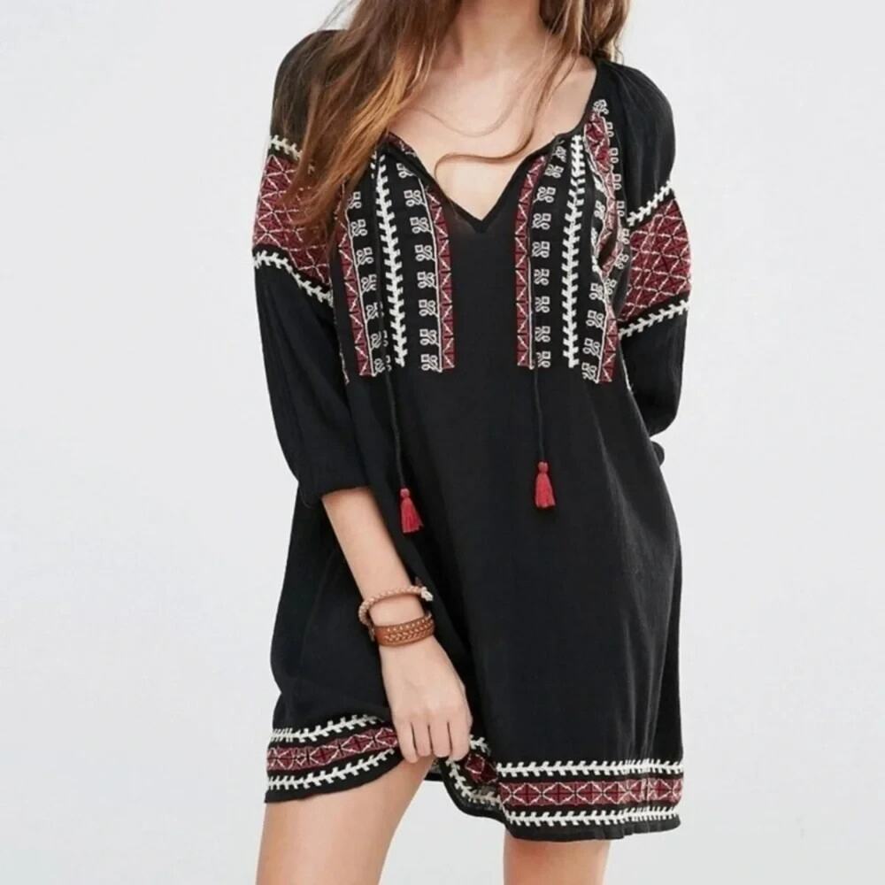 Ralph Lauren Denim & Supply Embroidered Dress Size Medium Black Peasant Boho
